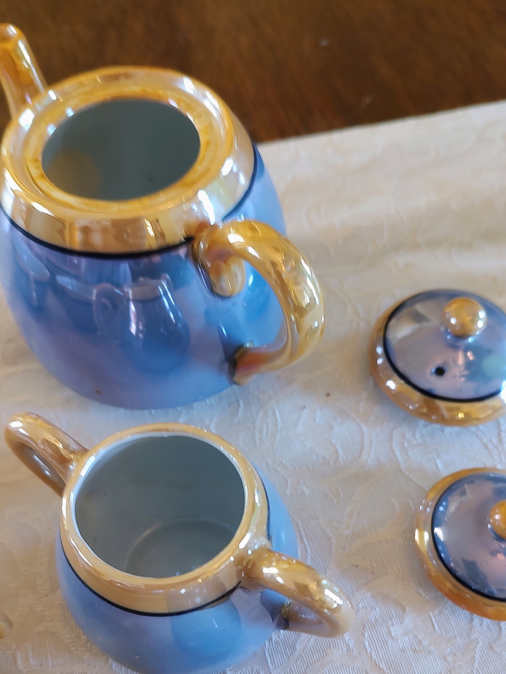 Vintage Blue and Gold Luster Porcelain Mini Tea Service 22 Pieces - Picture 8 of 16